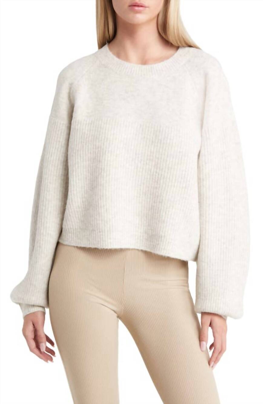 NEW TOPSHOP women's mixed stitch balloon sleeve crop sweater in grey marl